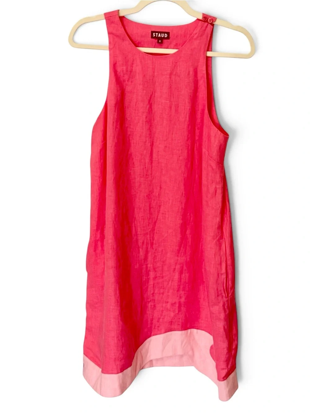 STAUD Allori Dress 100% Linen Size Med Paradise Coral Pink Pearl New! - Picture 3 of 10